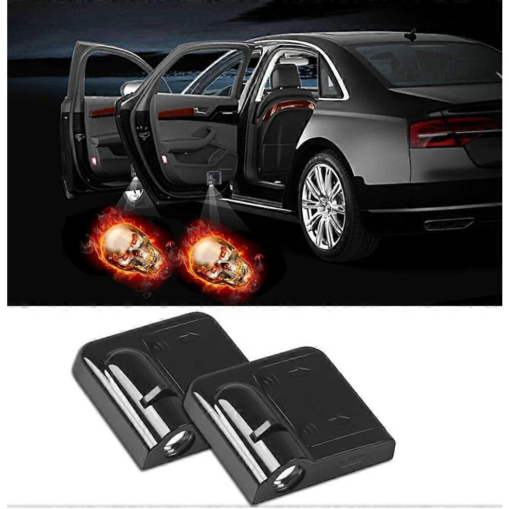 (As Show, One Size) 2 Pcs Led Car Door Welcome For Fire Skull Logo Symbol Projector S Ghost Shadow Light/Red 4632131002637