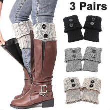 (As show, One size) 3 Pairs Womens Short Boots Socks Crochet Knitted Boot Cuffs Leg Warmers Socks
