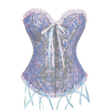 (Blue -M, One size) Women's Lace Up Boned Overbust Corset Bustier Lingerie Bodyshaper Top - High Quality