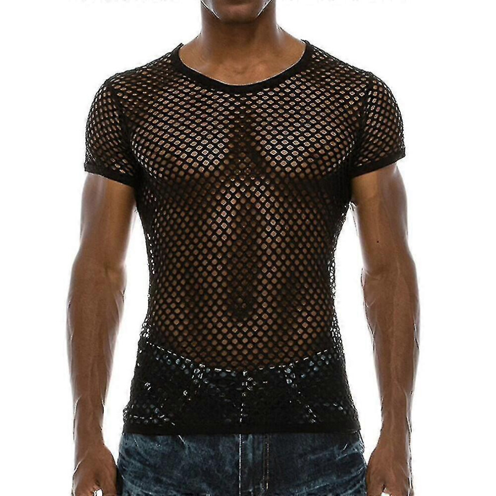 Kikidex (2Xl, One Size) Men's Mesh See Through Fishnet T-Shirt Sexy