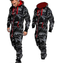 (L, ArmyGreen) 2023 Men's Jumpsuit Hooded Plush Jumpsuit Home Clothing Camouflage Printing Personalized Leisure Suit