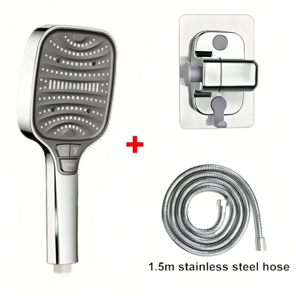 (Silver Set) 8 Modes Turbo Pressurized Shower Head 12cm Large Panel Water Saving Showerheads Explosion-proof Thickened ABS Filter Shower Hea-image-OPC-PHMFYY7-NEW