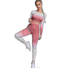 (L, red) Women's Seamless Exercise Set 2 Piece Long Sleeve Top +tights