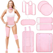 (Pink) Castor Oil Pack Wrap Kit, 9Pcs Reusable Organic Cotton Castor Pack for Neck Chest Waist Back Knee Feet, Adjustable Elastic Straps Compress Pads