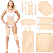 (Khaki) Castor Oil Pack Wrap Kit, 9Pcs Reusable Organic Cotton Castor Pack for Neck Chest Waist Back Knee Feet, Adjustable Elastic Straps Compress Pads