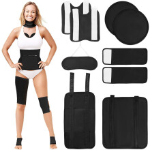 (Black) Castor Oil Pack Wrap Kit, 9Pcs Reusable Organic Cotton Castor Pack for Neck Chest Waist Back Knee Feet, Adjustable Elastic Straps Compress Pads