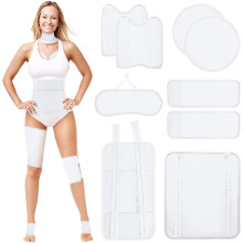 (White) Castor Oil Pack Wrap Kit, 9Pcs Reusable Organic Cotton Castor Pack for Neck Chest Waist Back Knee Feet, Adjustable Elastic Straps Compress Pads