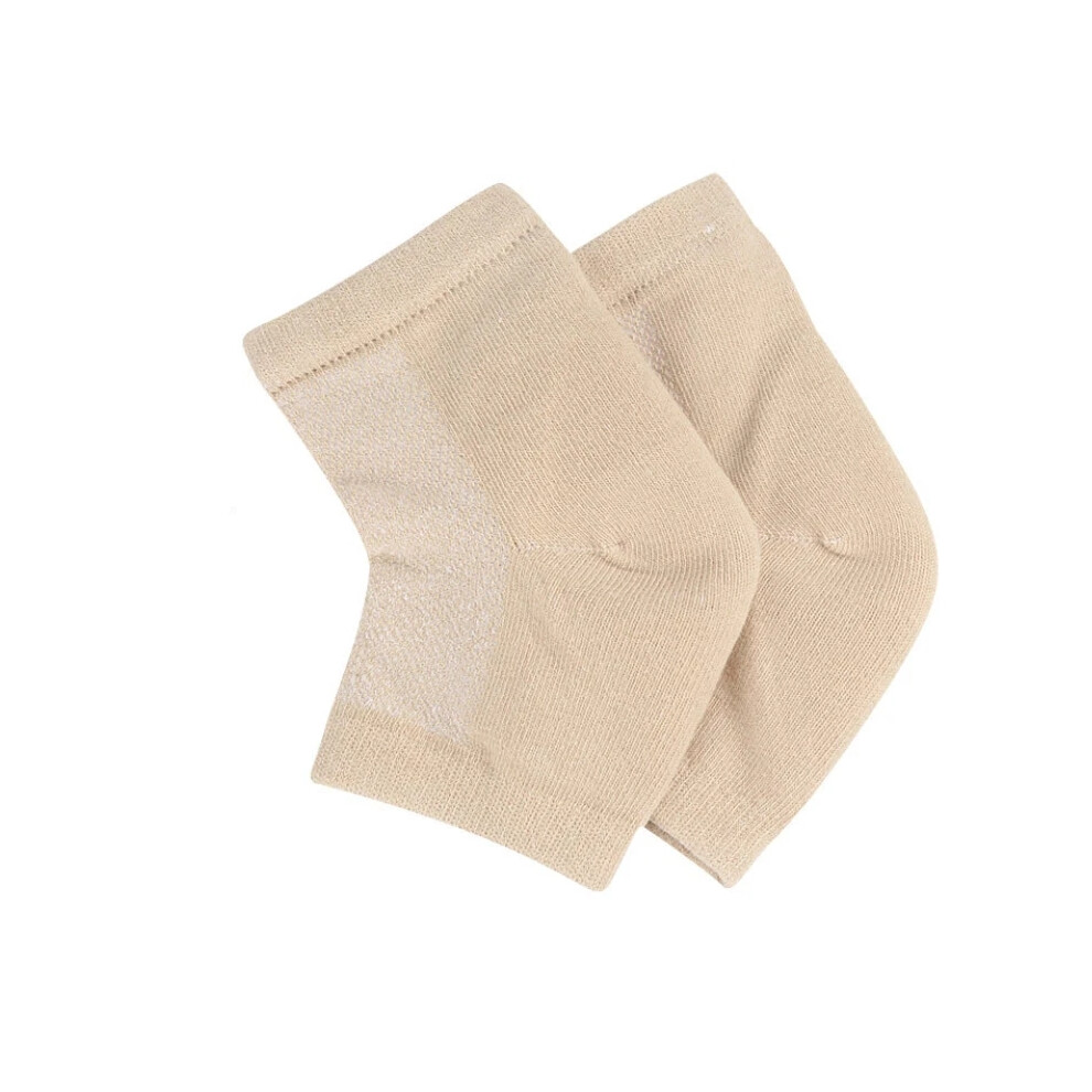 Beige (Beige) 2Pcs Silicone Gel Heel Socks Cracked Foot Skin Care Protector Sleeve Pain Relief