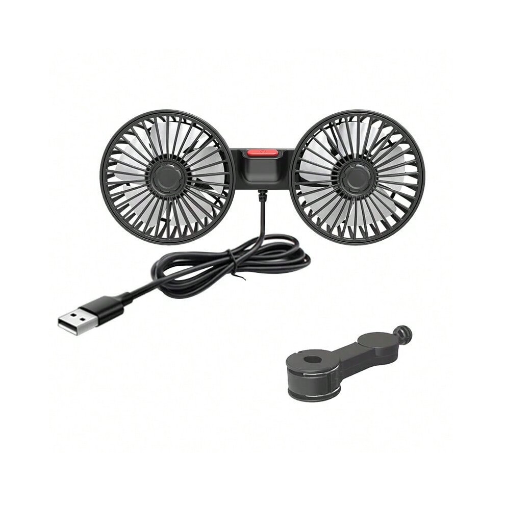 (Seat Back Fan) Car Seat Back Cooling Fan Usb Charge Dual Head Fan 360 Degree Rotation Auto Headrest Ventilation Fan Car Interior Neck Cooler 7605229116032