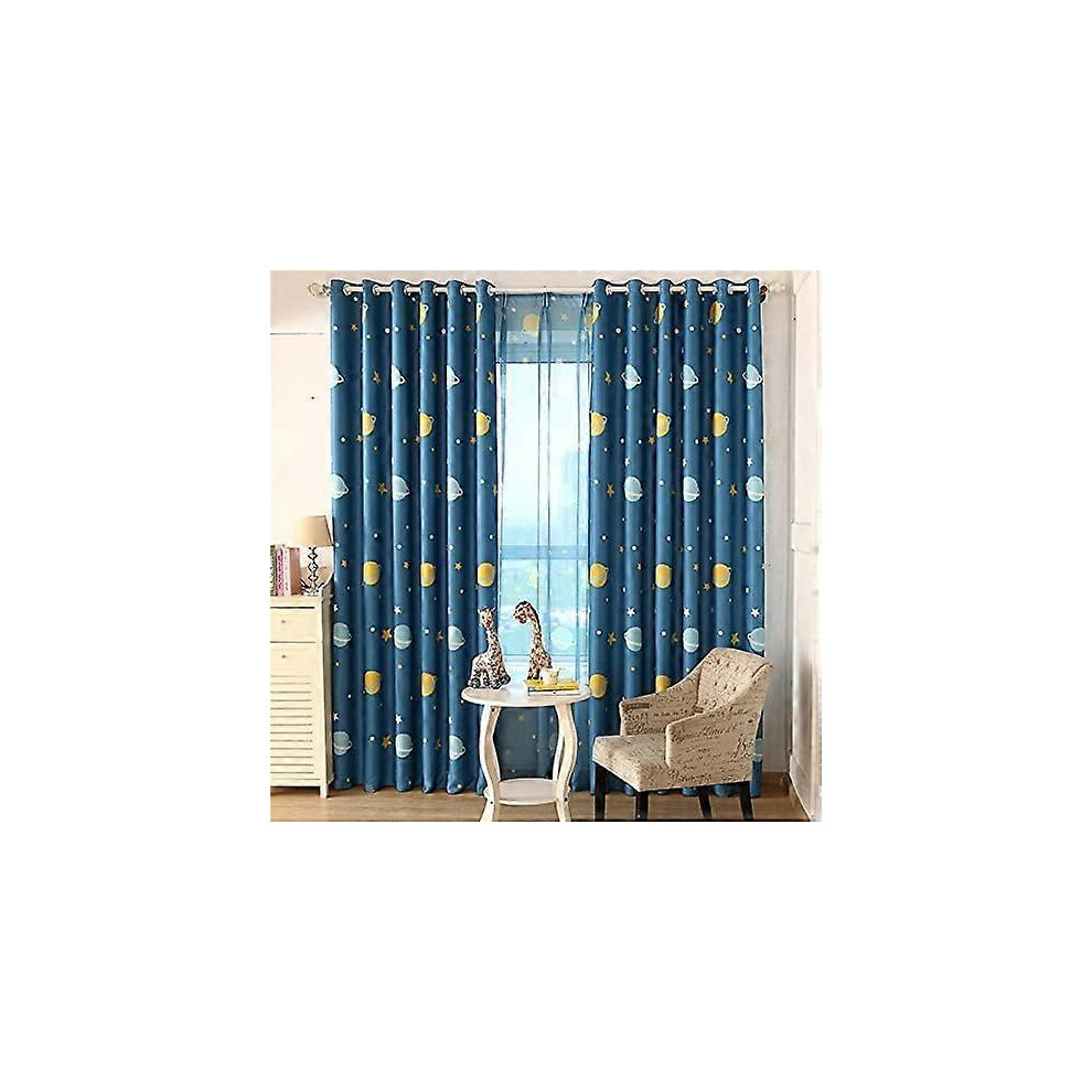 (As show, One size) Children Kids Planet Print Room Darkening Curtain Grommet Top Thermal Insulated Engery Saving Drape, 2 Panel, 52X84 inch