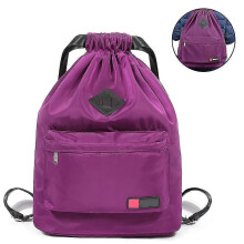 (Purple, One size) Drawstring Backpack With Shoe Pocket Water Resistant Nylon