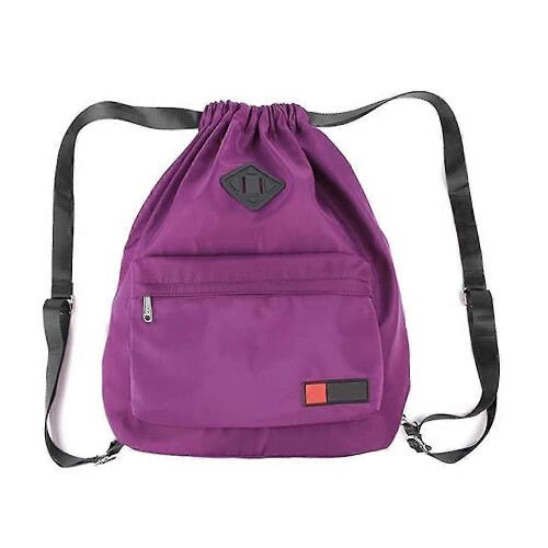 (Purple, One size) Drawstring Backpack With Shoe Pocket Water Resistant Nylon 1