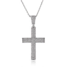 (As show, One size) Mens Cross Necklace Gold Plated Pendant Cubic Zirconia Cross Jewelry