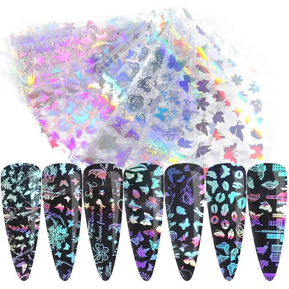 (As show, One size) 10Pcs Laser Butterfly Nail Stickers Flower Nail Decals Holographic Nail Foil Nail Art Transfer Sticker Nail Accessories for Nail A