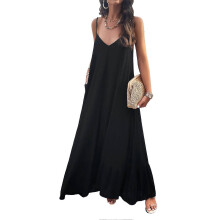 (XL, Red) Women V Neck Long Camisole Dress Loose Fit Sleeveless Casual Full Slip Camisole Summer Dress