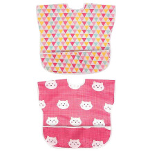 (As show, One size) Sleeveless Feeding Bib 2 Pack,Baby & Toddler Waterproof Bib,Food Protection Large Pocket Eating Smock(Pink&Red)