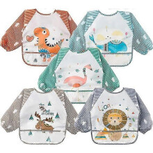 (As show, One size) 5Pcs Long Sleeved Bib for Babies Toddlers Waterproof Sleeved Bib with Great Capacity Pocket Gift for Baby 6-36 Months