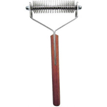 (As show, One size) Dematting Undercoat Grooming Rake Stripper Tool For Dogs And Cats, Stainless Steel With Wooden Handle-10-Blade