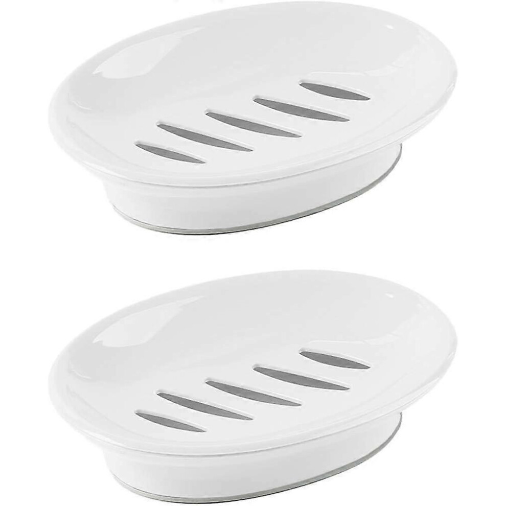 (As show, One size) 2-Pack Soap Dish with Drain Soap Holder Easy Cleaning Soap Saver Dry Stop Mushy Soap Tray for Shower Bathroom Kitchen(White)-image-OPC-PHMGHVZ-NEW