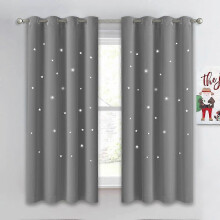 (As show, One size) Cut Out Stars Curtains for Girls Bedroom, Blackout Thermal Insulated Grommet Top Window Curtains Drapes, 2 Panels, 52 x 63 Inches, Silver Grey