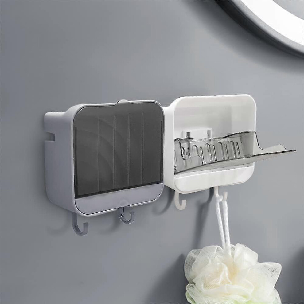 (As show, One size) Soap Dish Holder, Soap Bar Holder, Soap Saver Case for Shower Bathroom Kitchen, with Hook Wall Mounted No Drilling Self Draining(2-image-OPC-PHMGJ2T-NEW
