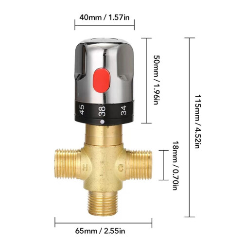 Thermostatic Mixing Valve Solid Brass G1/2 For Shower System Water Temperature Control Pipe Basin T 1
