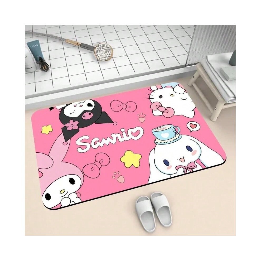 (617JDM124, (20x31in)50x80cm) MINISO  Kuromi My Melody Print Bathroom Mat Non-Slip Doormat Washable Rug for Living Room Bedroom Kitchen Mat Drain Mat-image-OPC-PHMGMBF-NEW