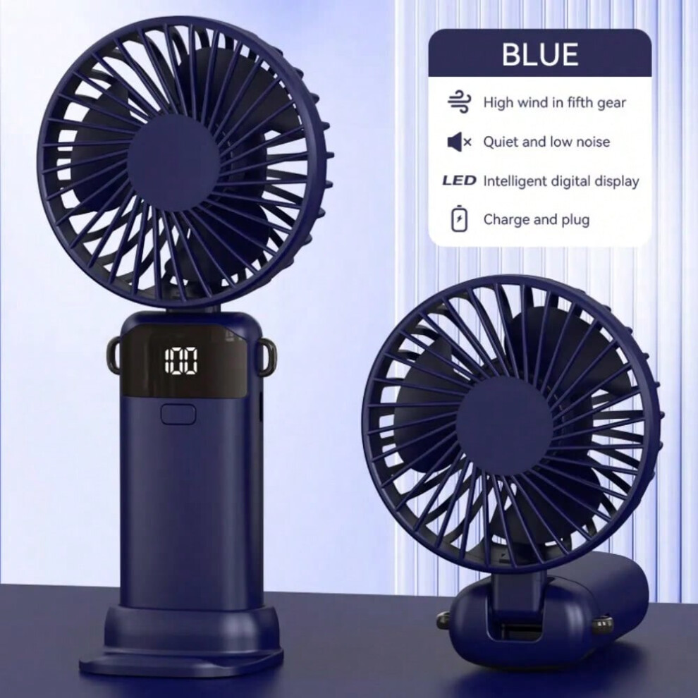 (S1 Blue) Portable Mini Fan USB Outdoor Handheld Fan with Desktop Phone Holder 3Wind Adjustments Long Working Life Multi-function Mini Fan
