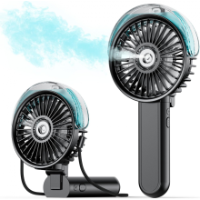 Tragbarer Nebelventilator – 180 faltbarer Handventilator mit Nebelspray, 3 Geschwindigkeiten, 30 ml Wassertank, über USB wiederaufladbar