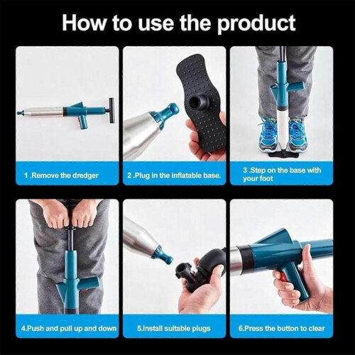 (grey) Toilet Pipe Dredger One-shot Pneumatic Floor Drain Sewer Connection 2