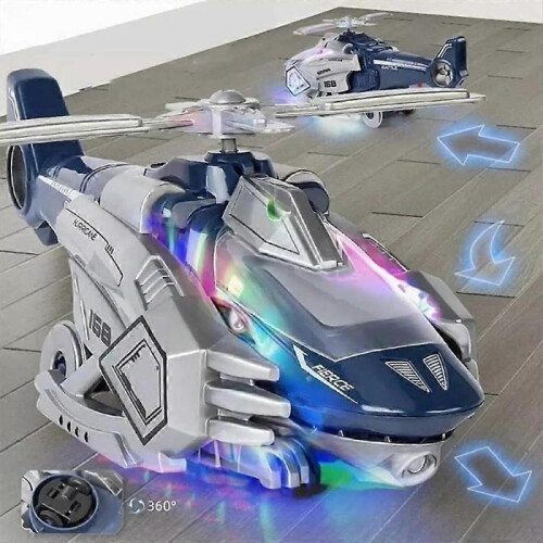 (blue) LED Transforming Dinosaur Helicopter Toy,Automatic Transform Cars With Music 2