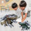 (blue) LED Transforming Dinosaur Helicopter Toy,Automatic Transform Cars With Music 4