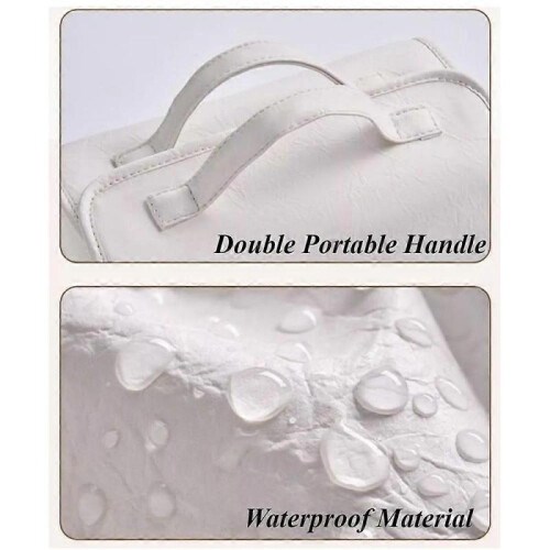 (Retro Grey) Leather 4 in 1 Roll Up Large Capacity Compact Waterproof Foldable Cosmetic Bag 2