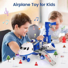 (blue) Kiddycorner Megaplane, Transportation Airplane Car Toy Set with Music and Light
