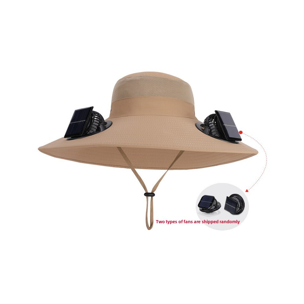(Khaki)Chapeau de pêcheur respirant grand bord bonnet ventilateur solaire pour activités de plein air d'été