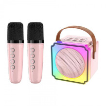 (Pink) Glistenwing Mini Karaoke,2 Microphones Colorful Set,Portable Speaker with Lights