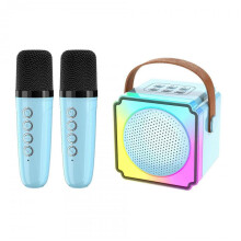 (blue) Glistenwing Mini Karaoke,2 Microphones Colorful Set,Portable Speaker with Lights