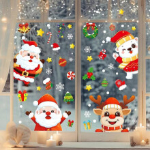 (Candy Old Man) Christmas Window Stickers Clings Snowflakes Decorations for Glass Decorations Holiday Decals for Party 4 Sheets