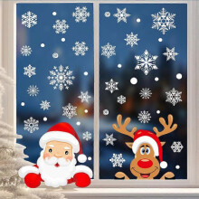 (Red Deer Old Man) Christmas Window Stickers Clings Snowflakes Decorations for Glass Decorations Holiday Decals for Party 4 Sheets