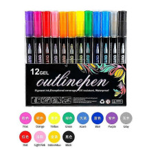 (12 color set) New Double Line Outliner Markers,Coloring Lightstick Graffiti Pen Metallic Marke