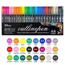 (24 color set) New Double Line Outliner Markers,Coloring Lightstick Graffiti Pen Metallic Marke