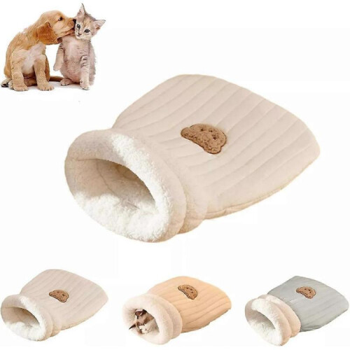 (White L code) Cat Winter Sleeping Bag, Washable Soft Sleeping Enclosed Faux down Pocket Bag