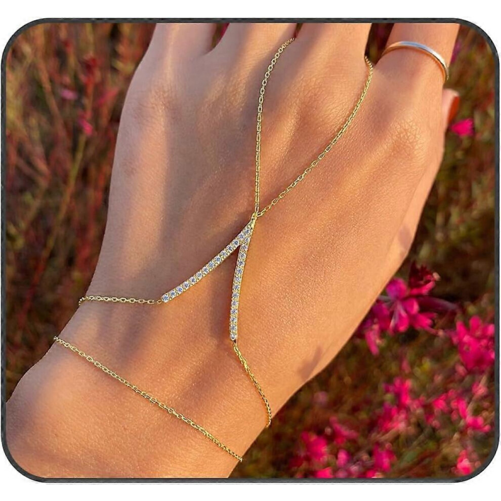 Bracelet esclave scintillant pour femme – Chaîne à main en cristal superposé, bracelet à anneaux empilables pour bal de promo