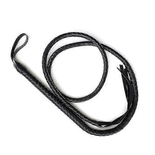 Fouet d'équitation en cuir et daim tressés de 1,9 m (noir) - E 2