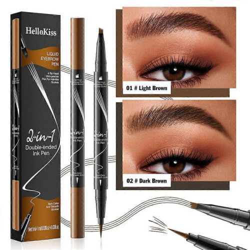 (Black) Hellokiss Liquid Eyebrow Pen,2 in 1 Dual-ended Natural 4 Fork Tip Liquid Eyebrow 2