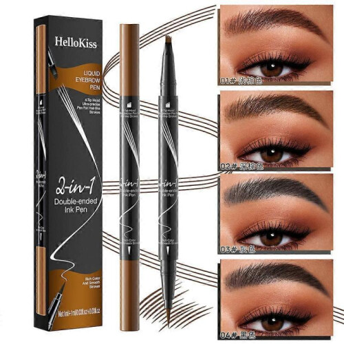 (Light Brown)Hellokiss Liquid Eyebrow Pen,2 in 1 Dual-ended Natural 4 Fork Tip Liquid Eyebrow 1