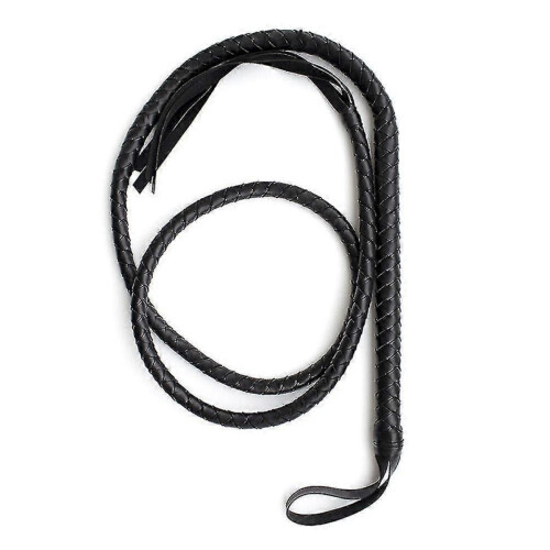 Frusta da toro da 1,9 m in pelle e camoscio con code intrecciate, fruste per cavalli da equitazione (nere)-E