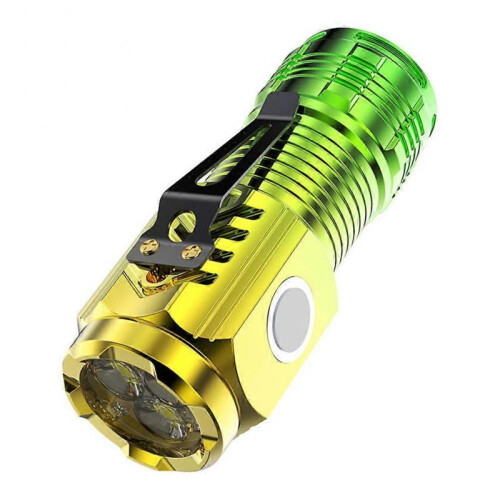 (Gradient Green) Three-Eyed Monster Mini Flashlight Rechargeable LED Flashlights High Lumens
