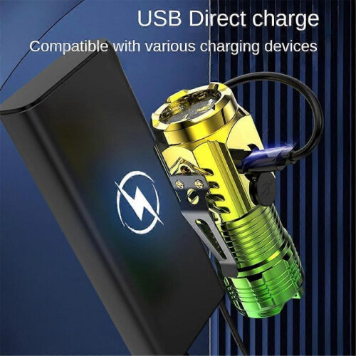 (Gradient Green) Three-Eyed Monster Mini Flashlight Rechargeable LED Flashlights High Lumens 2