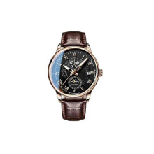 (Black Shell and Black Face) Mens Quartz Watch Waterproof Luminous Date Wristwatch Luxury Leather Watches